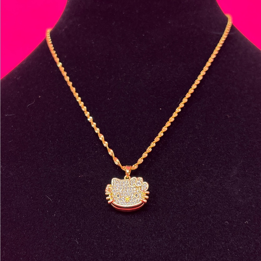 Hello kitty Gold stainless steel necklace with blue accent Y2K